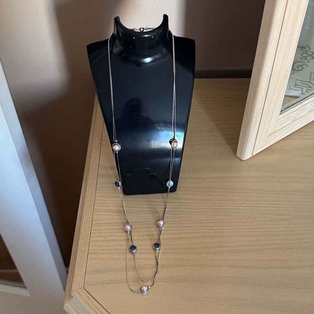 Chic Silver Necklace with Pink and Blue Accents